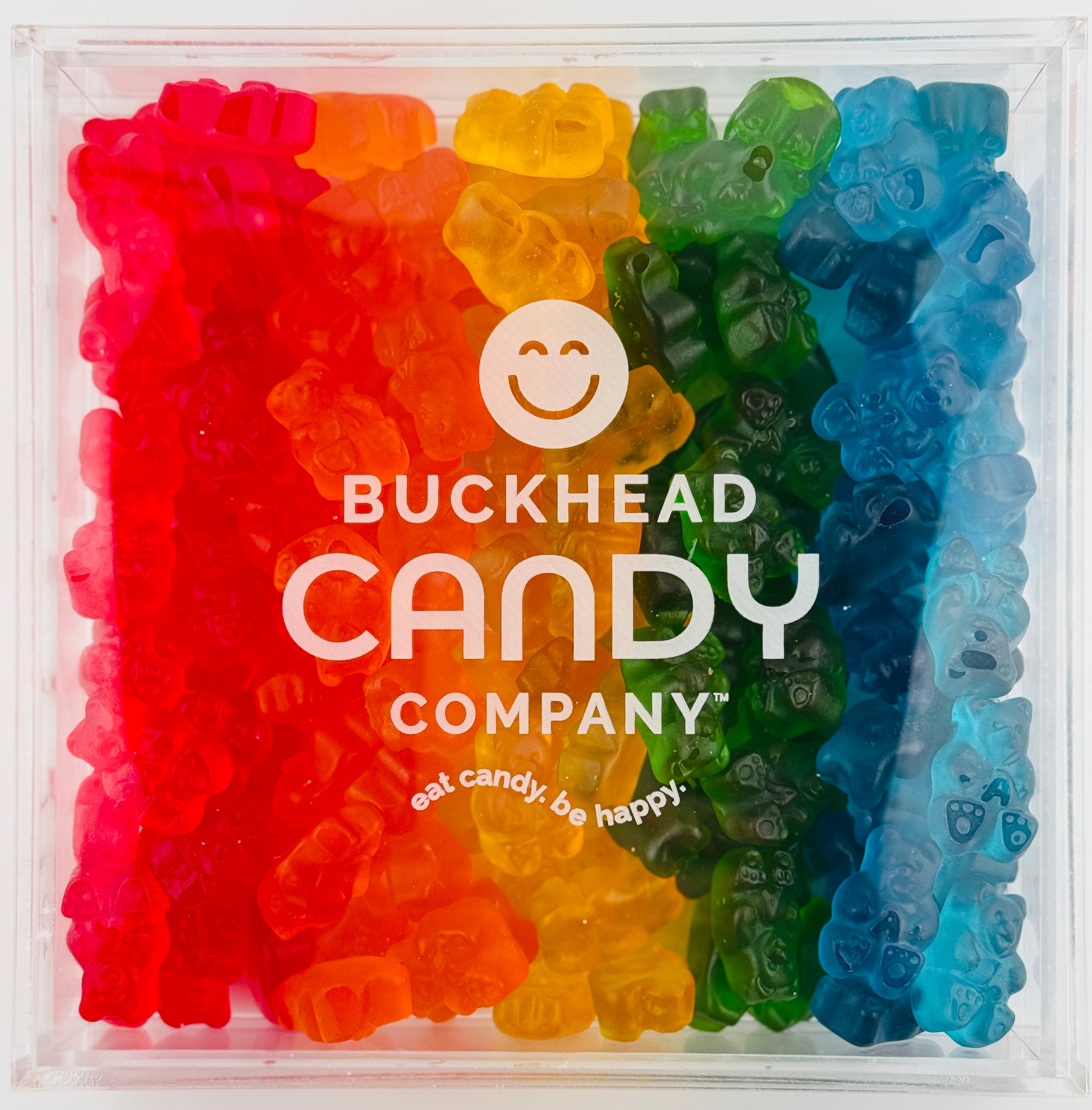 rainbow gummi bears in acrylic box - 1 pound